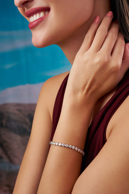 Classic Round Bezel-Set Diamond-Style Tennis Bracelet – Timeless Elegance