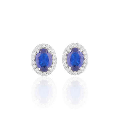 Blue Oval Stud Earrings with Clear Accents