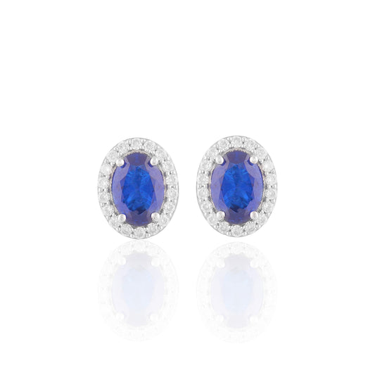 Blue Oval Stud Earrings with Clear Accents