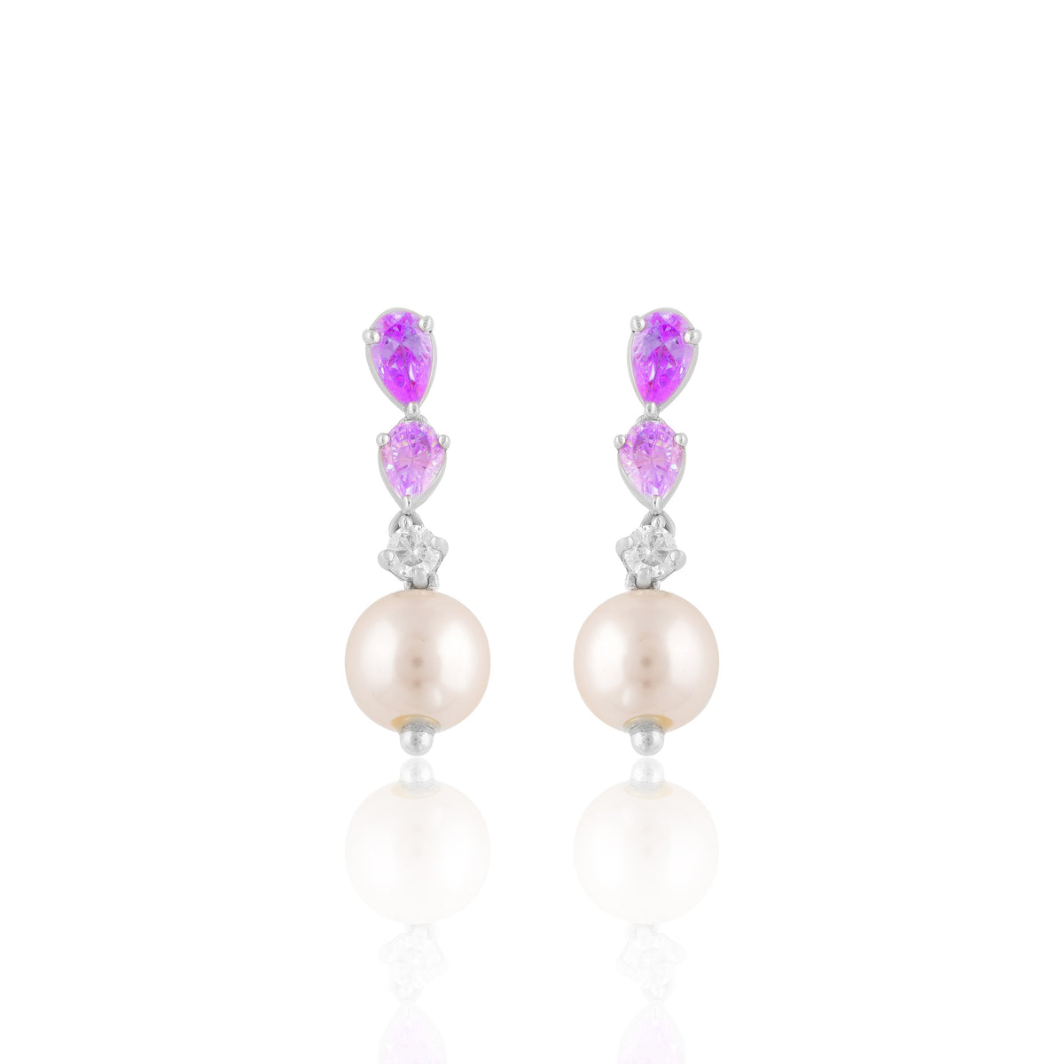 Purple Stone Pearl Drop Earrings