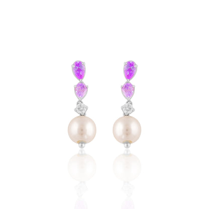 Purple Stone Pearl Drop Earrings