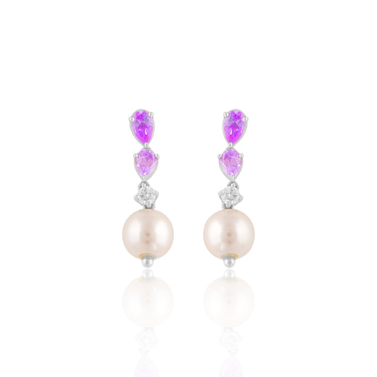 Purple Stone Pearl Drop Earrings