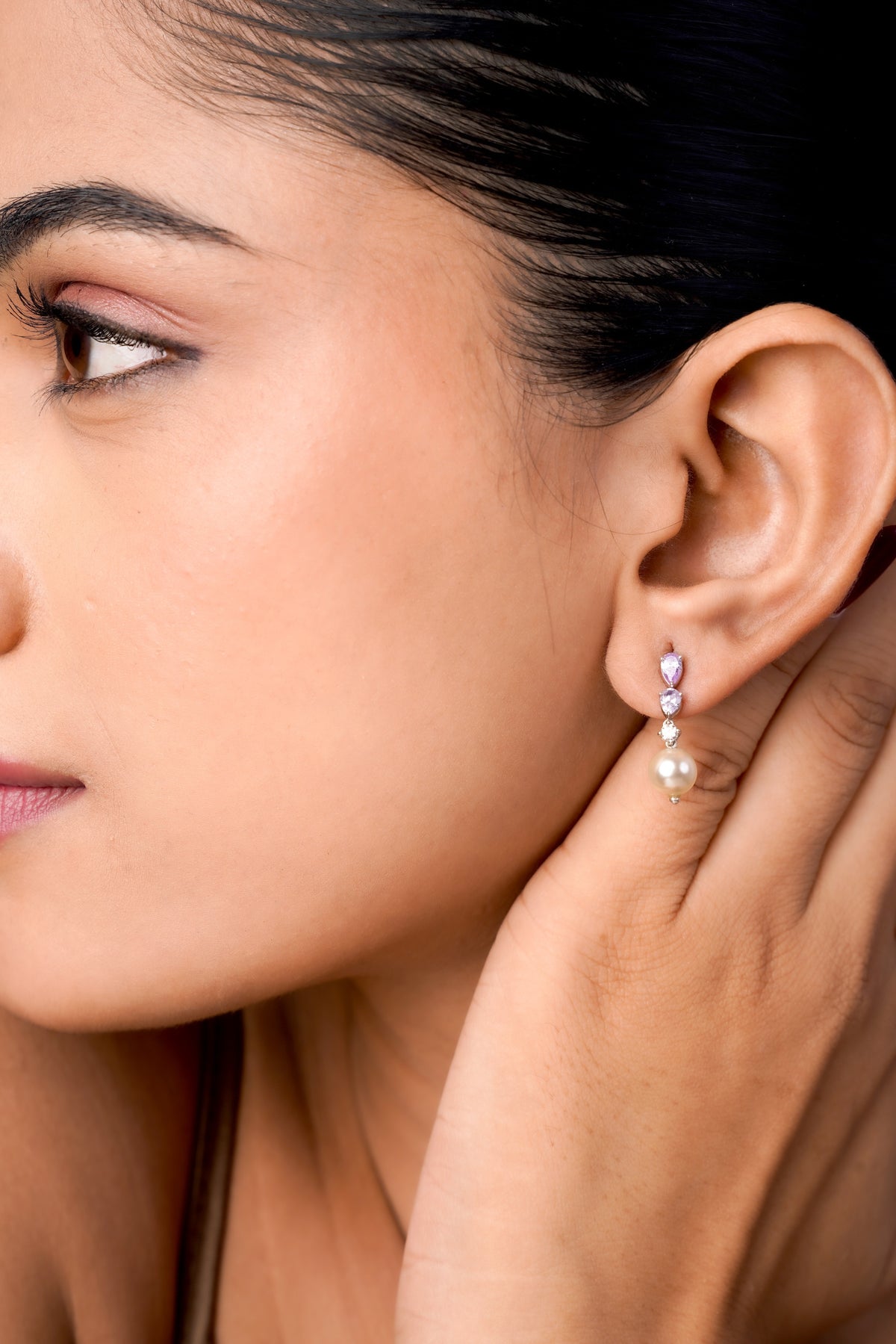 Purple Stone Pearl Drop Earrings