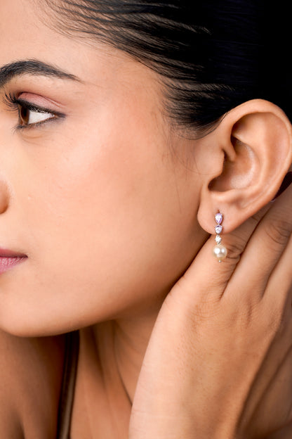 Purple Stone Pearl Drop Earrings