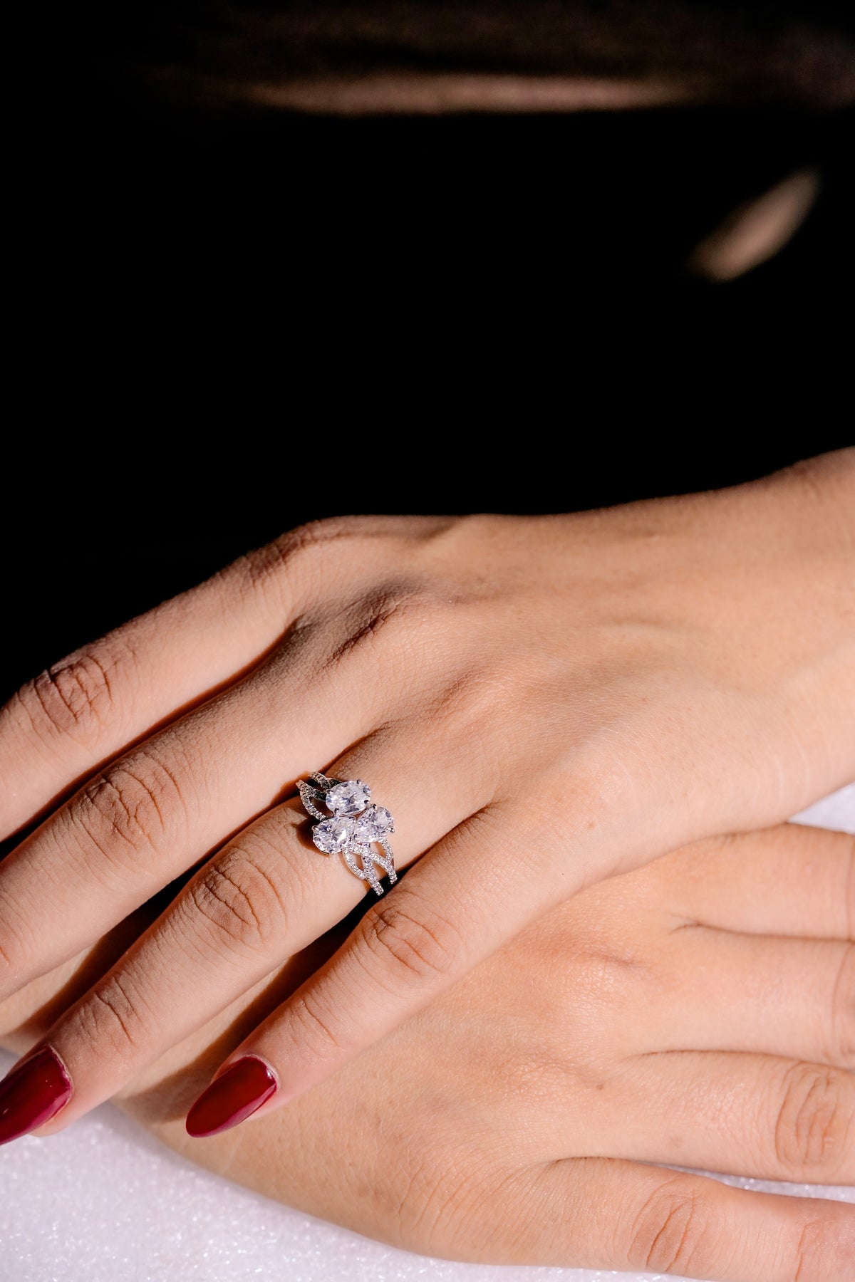Three-Stone Cluster Ring with Sparkling Clear Stones