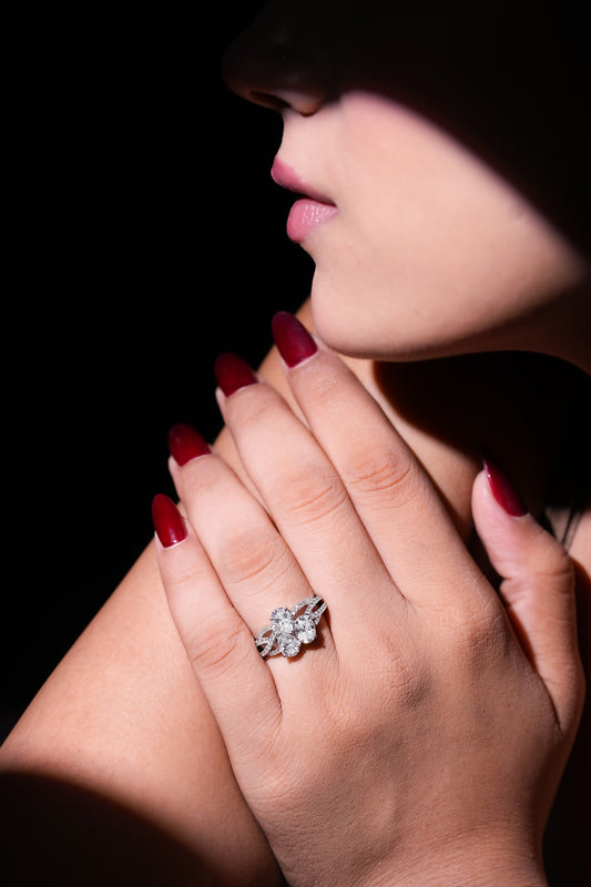 Three-Stone Cluster Ring with Sparkling Clear Stones