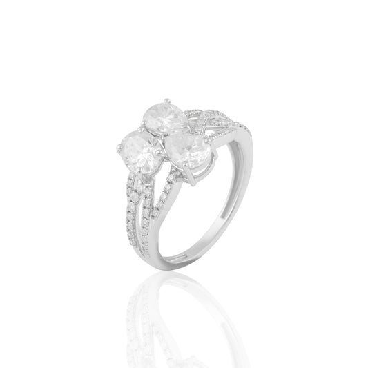 Three-Stone Cluster Ring with Sparkling Clear Stones