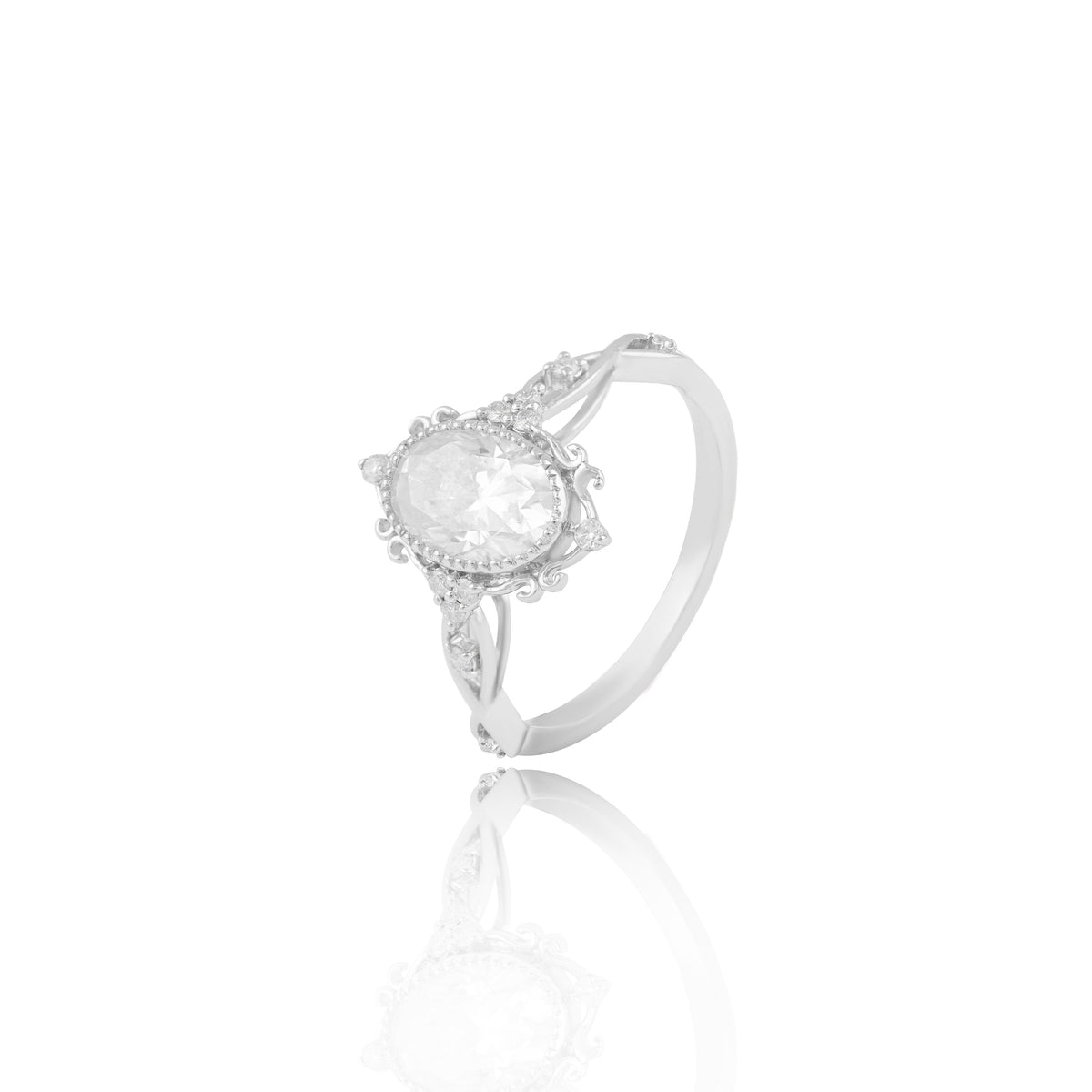 Oval Solitaire Ring with Intricate Side Detailing