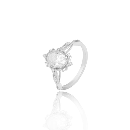 Oval Solitaire Ring with Intricate Side Detailing