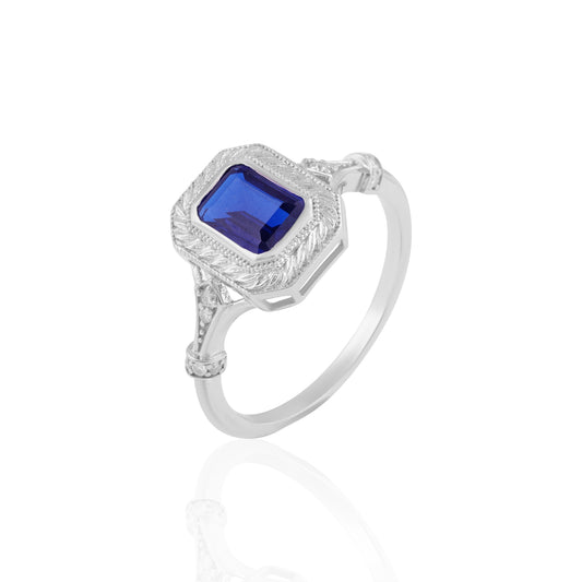 Blue Cushion-Cut Statement Ring