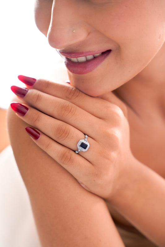 Blue Cushion-Cut Statement Ring