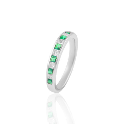 Emerald Green & Clear Stone Eternity Band Ring