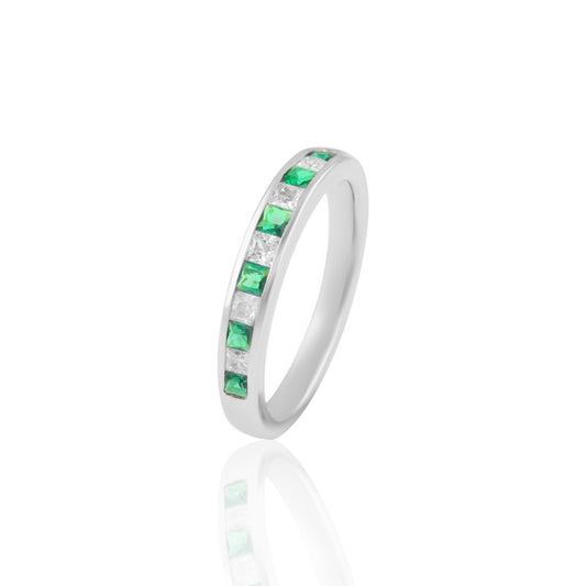 Emerald Green & Clear Stone Eternity Band Ring