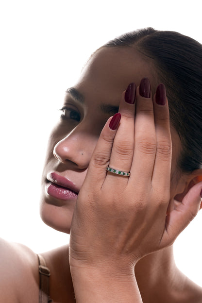 Emerald Green & Clear Stone Eternity Band Ring