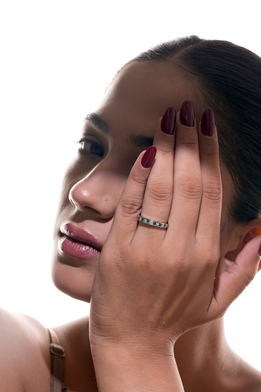 Emerald Green & Clear Stone Eternity Band Ring