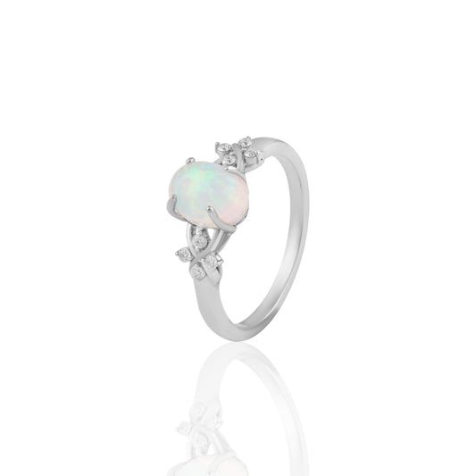 Opal & Diamond-Style Cluster Ring