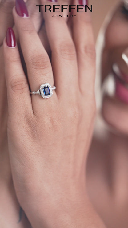 Blue Cushion-Cut Statement Ring
