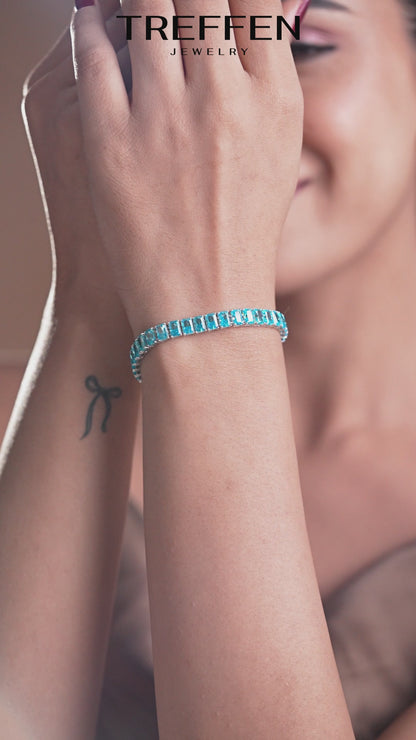 Blue Rectangular-Cut Tennis Bracelet