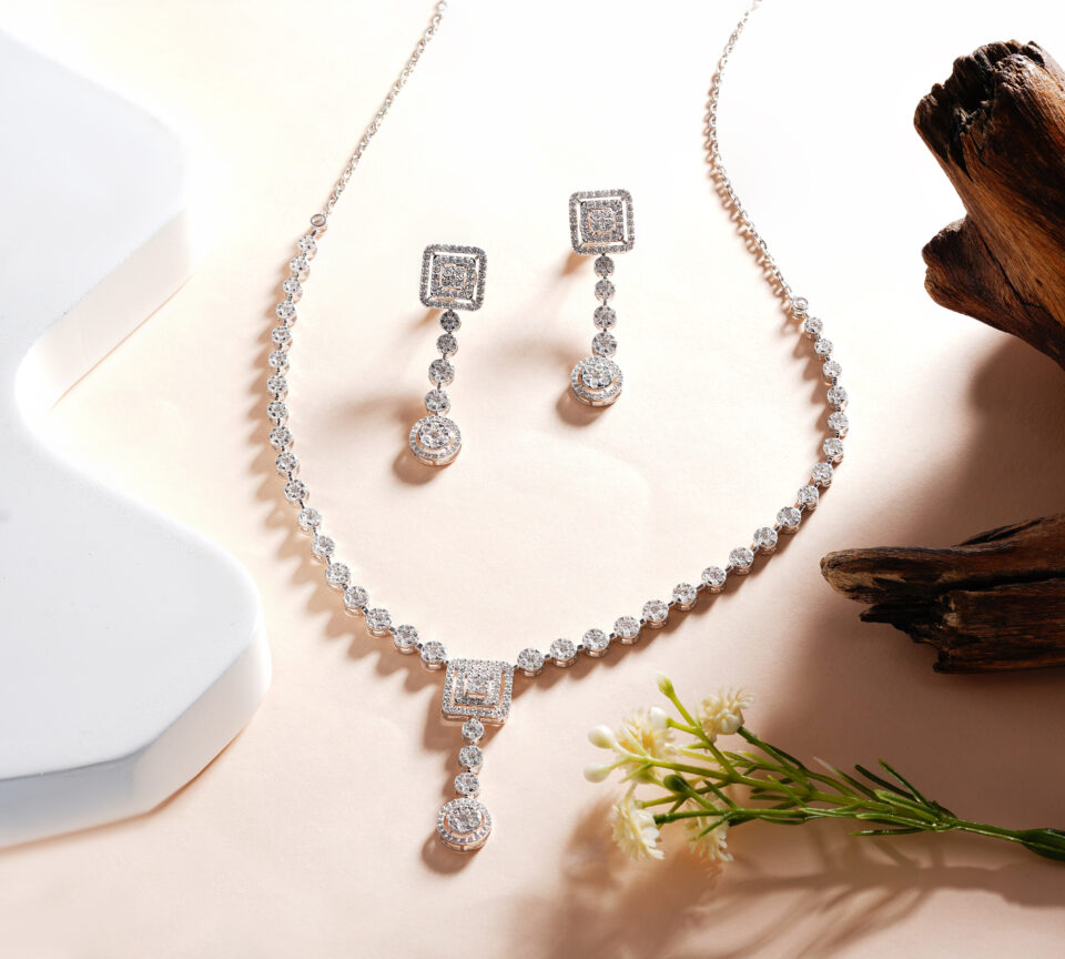 The Royal Square Diamond Necklace & Earrings Set
