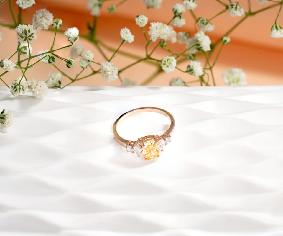 Golden Petal Solitaire Ring