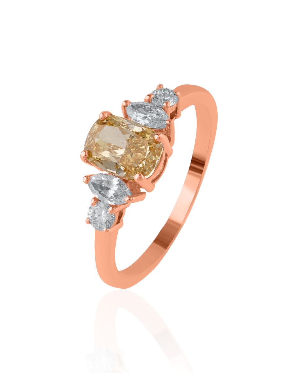 Golden Petal Solitaire Ring